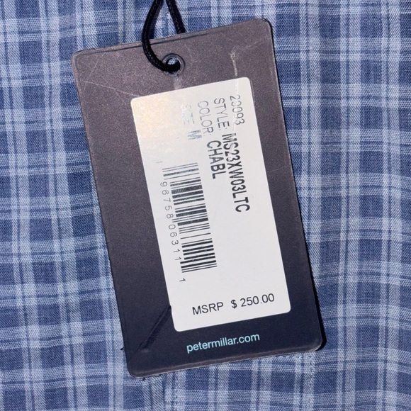 Peter Millar Crown Crafted Cashel Channel Blue Plaid Cotton Sport Shirt M NWT - Picture 6 of 10